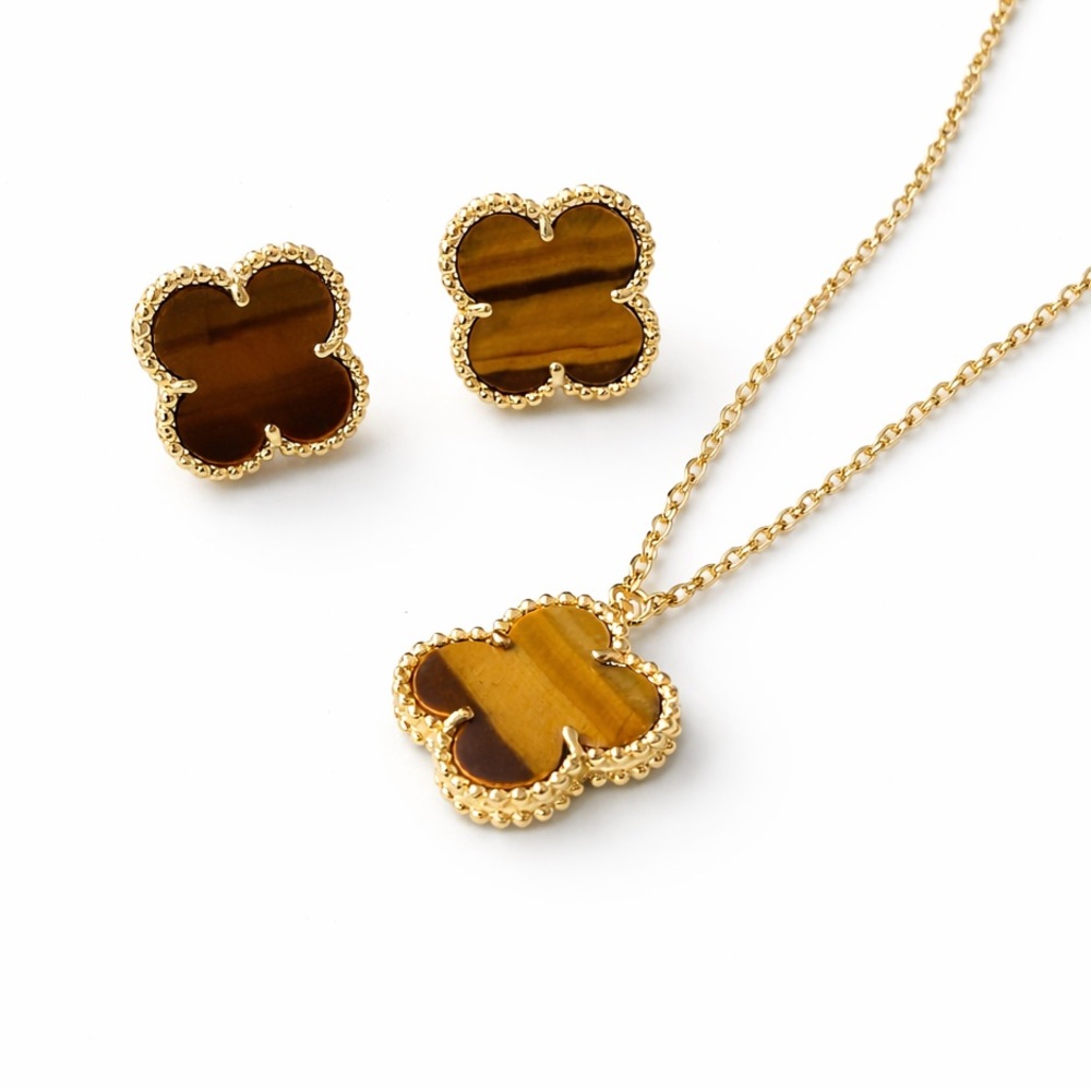 Alhambra Inspired Tiger Eye Jewelry Set